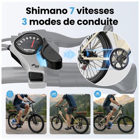 City Electric Bike, 250W per adulti, batteria rimovibile 36V 13Ah, trasmissione Shimano 7 marce, pneumatici da 26 pollici, bici elettriche - Foto 7