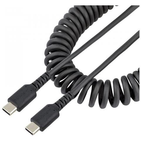 Cavo USB C Ricarica Veloce da 50cm; Cavetto USB tipo C 2.0 Spiralato di Alimentazione e Sincronizzazione; Resistente Cavo USB C /USB C corto in Fibra Aramidica, Maschio-Maschio, TPE - Nero - Foto 1
