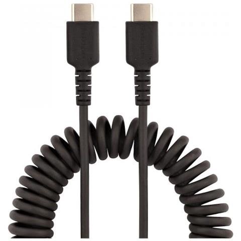 Cavo USB C Ricarica Veloce da 50cm; Cavetto USB tipo C 2.0 Spiralato di Alimentazione e Sincronizzazione; Resistente Cavo USB C /USB C corto in Fibra Aramidica, Maschio-Maschio, TPE - Nero - Foto 3