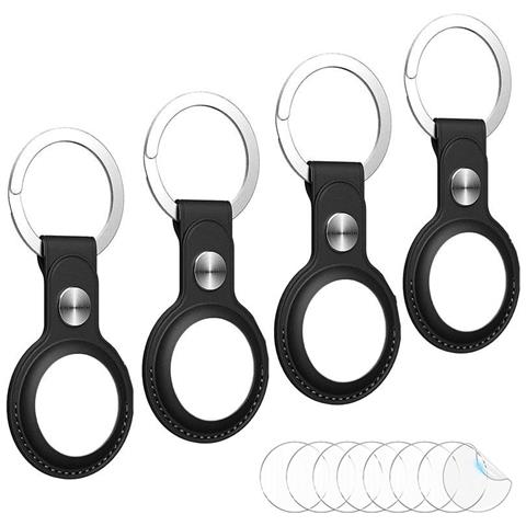 Custodia Airtag Con Portachiavi In Pelle Sintetica Nera Confezione Da 4 - Foto 1