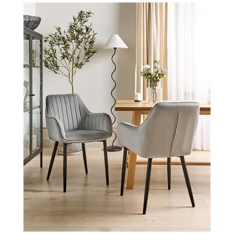 Set Di 2 Sedie Da Pranzo Velluto Grigio Wellston - Foto 1