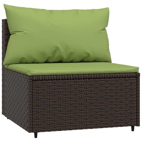 Divano Centrale Da Giardino Con Cuscini In Polyrattan Marrone - Foto 1