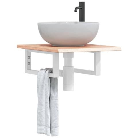 Ripiano A Parete Per Lavabo In Acciaio E Massello Di Rovere - Foto 1