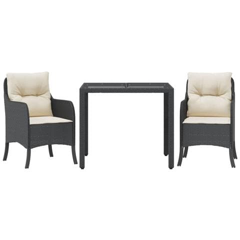Set da Pranzo da Giardino 3 pz con Cuscini Nero in Polyrattan - Foto 1