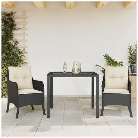 Set da Pranzo da Giardino 3 pz con Cuscini Nero in Polyrattan - Foto 8