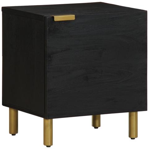 Comodino Nero 40x33x46 Cm In Legno Massello Di Mango - Foto 1