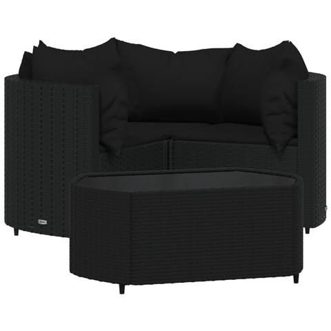 Set Divani da Giardino 4 pz con Cuscini Nero in Polyrattan - Foto 1