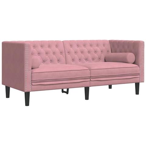Divano Chesterfield Con Rinforzi 2 Posti Rosa In Velluto - Foto 2