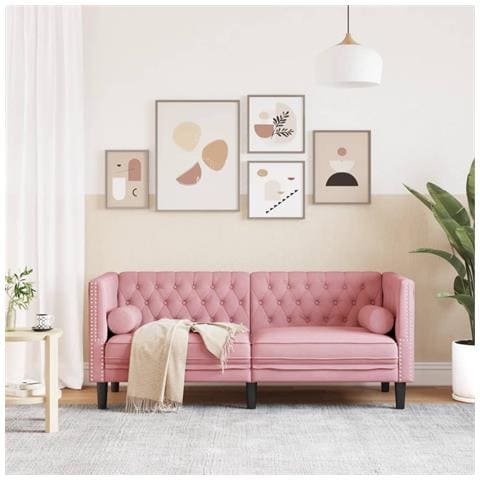 Divano Chesterfield Con Rinforzi 2 Posti Rosa In Velluto - Foto 3