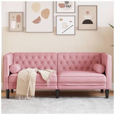 Divano Chesterfield Con Rinforzi 2 Posti Rosa In Velluto - Foto 1