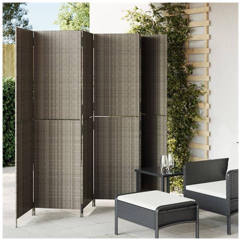 Divisorio Per Ambienti A 6 Pannelli Grigio In Polyrattan - Foto 1