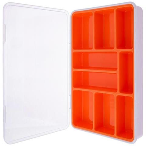 Box Portaminuteria, Plastica Trasparente. 290x185x45mm, 9 Slot, Arancio - Foto 1