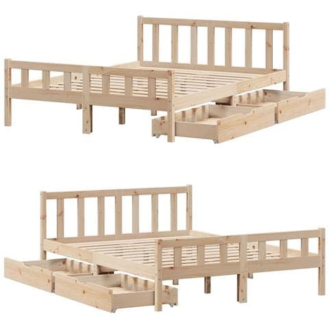 Letto senza Materasso 120x190 cm in Legno Massello di Pino - Foto 10