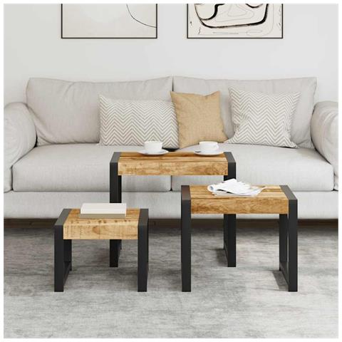 Lusso Casadino -  Tavolini Impilabili 3 Pz In Legno Massello Di Mango - Foto 2
