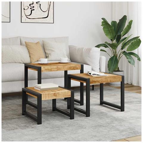 Lusso Casadino -  Tavolini Impilabili 3 Pz In Legno Massello Di Mango - Foto 8