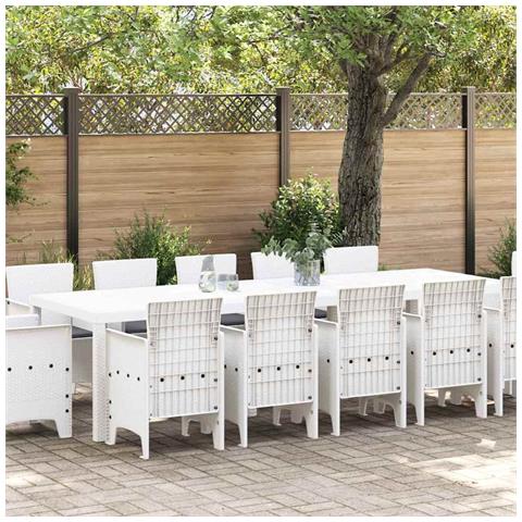 Set da Pranzo da Giardino 13 Pezzi con Cuscini in Polyrattan Bianco, Tavolo da Giardino Bianco 150x100x73 cm Polyrattan, Sedie da Giardino con Cuscini 4 pz in Polyrattan Bianco - Foto 2