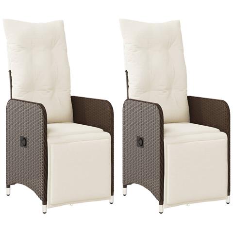 Sedie Reclinabili Giardino 2pz con Cuscini Marrone Polyrattan - Foto 1