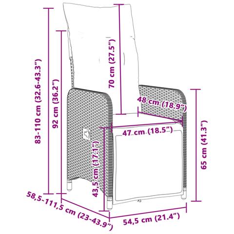 Sedie Reclinabili Giardino 2pz con Cuscini Marrone Polyrattan - Foto 9