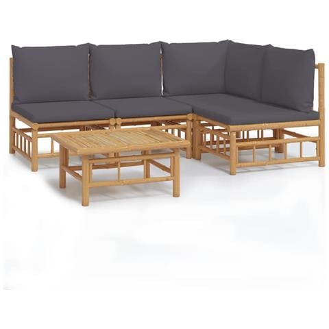 Set Salotto da Giardino 5pz con Cuscini Grigio Scuro Bambù - Foto 1