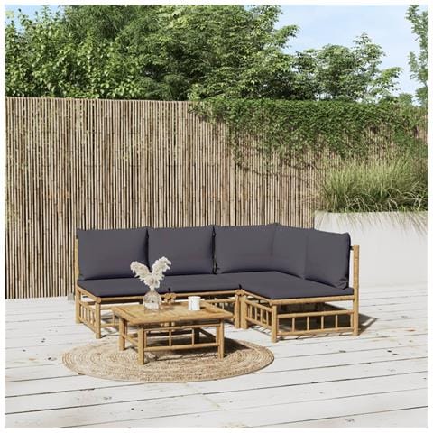 Set Salotto da Giardino 5pz con Cuscini Grigio Scuro Bambù - Foto 2