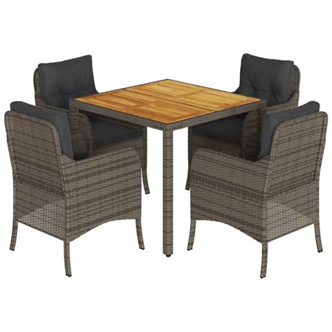 Set da Pranzo da Giardino 5 pz con Cuscini in Polyrattan Grigio - Foto 1