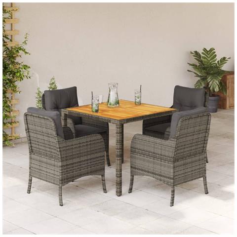 Set da Pranzo da Giardino 5 pz con Cuscini in Polyrattan Grigio - Foto 2