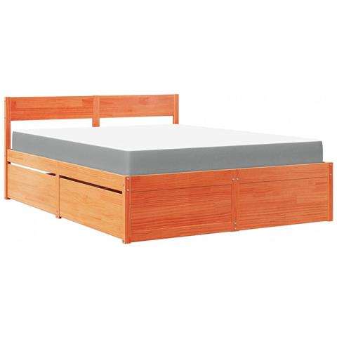 Letto Cassetti e Materasso Marrone Cera 140x200cm Massello Pino - Foto 1