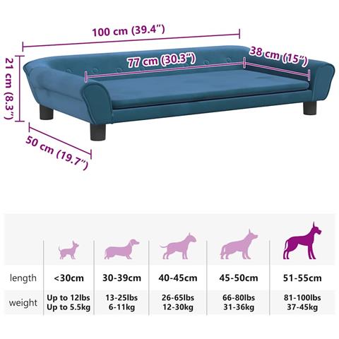 Lettino per Cani Blu 100x50x21 cm in Velluto - Foto 7