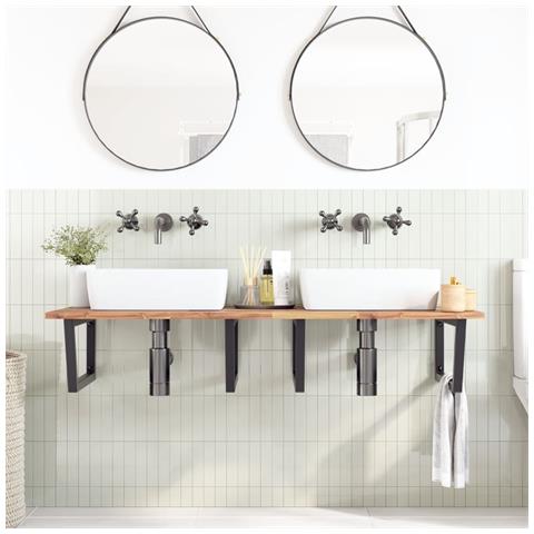 Ripiano A Parete Per Lavabo In Acciaio E Massello Di Acacia - Foto 2