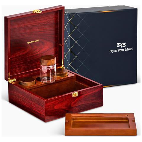 Scatola Di Legno Per La Conservazione E 3 Contenitori Di Vetro Per Erbe Aromatiche Di Lusso - Foto 1