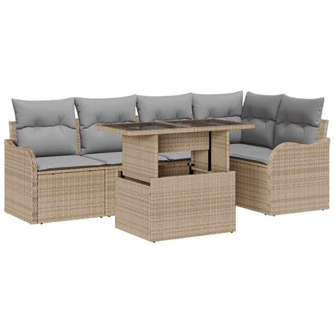Set Divano da Giardino 6 pcs Beige 100 x 55 x 73 cm Poly Rattan - Foto 1