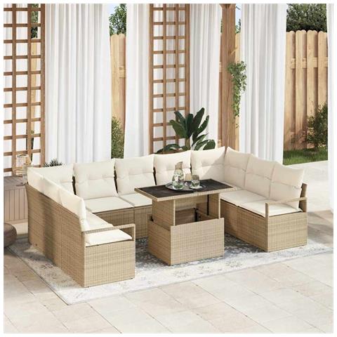 Set Divano da Giardino 10 pcs Beige Poly Rattan - Foto 2