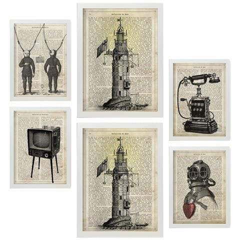 Set Di 6 Stampe Poster Di Carta D'epoca Con Enciclopedia Sulle Invenzioni Rivoluzionarie Del Secolo Scorso A3 & A4 Cornice Bianca - Foto 1