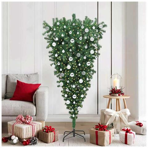 Albero di Natale artificiale pre-illuminato capovolto con set di palle - Foto 2
