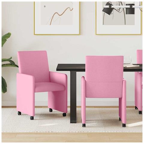 Sedie da Pranzo con Ruote 2 pcs Rosa 57 x 66 x 94 cm Tessuto - Foto 2