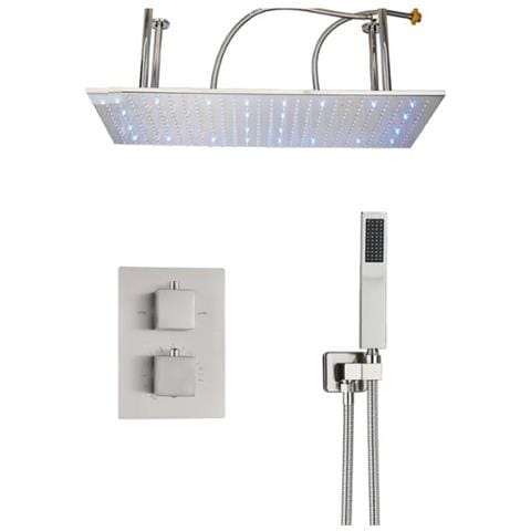 Set miscelatore doccia, Blackswan, tipo M267, modello nichel opaco, 2 vie, illuminazione LED, termostato e montaggio a soffitto, misura 80 cm - Foto 1