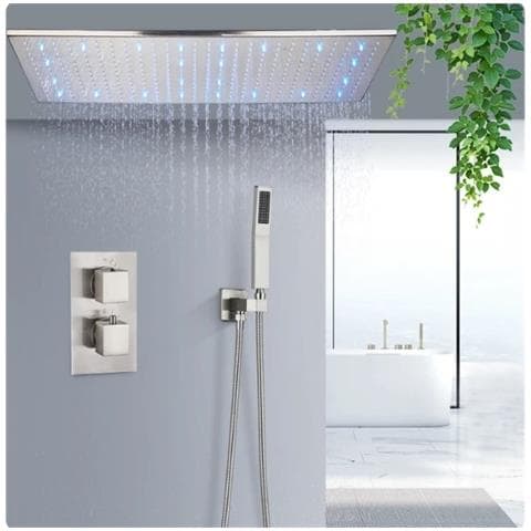 Set miscelatore doccia, Blackswan, tipo M267, modello nichel opaco, 2 vie, illuminazione LED, termostato e montaggio a soffitto, misura 80 cm - Foto 2