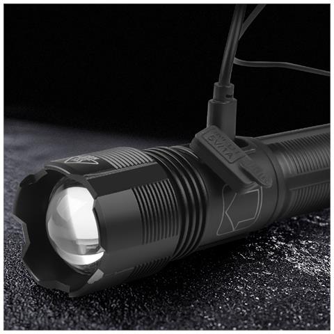 Torcia Tattica Led Black Sniper - 6 Modalità, Zoom Potente | Alluminio Aeronautico, Impermeabile Ipx4 | Uso Militare, Campeggio, Escursioni - Foto 8
