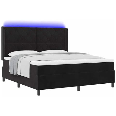 Letto a molle con materasso con led Nero 180 x 200 cm Velluto - Foto 1