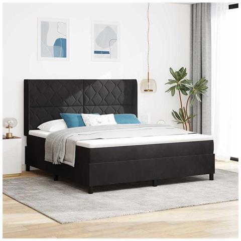 Letto a molle con materasso con led Nero 180 x 200 cm Velluto - Foto 2