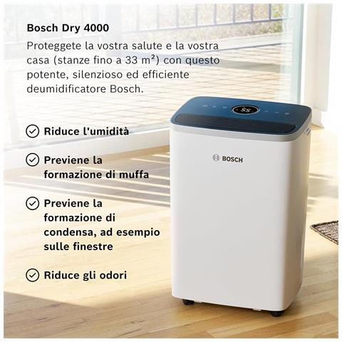 Dry 4000 Deumidificatore Capacità 2,5L Silenzioso con Modalità Laundry fino a 75 m³ Bianco - Foto 2