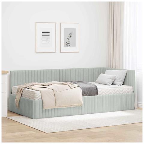 Struttura Letto Angolare con Materasso 2 pcs Grigio chiaro - Foto 2