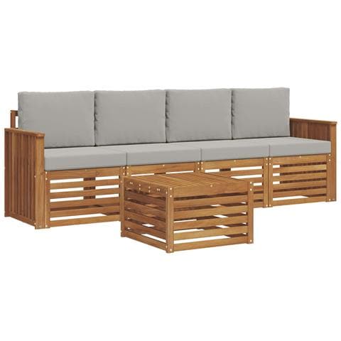 Set divani con cuscino 5 pcs Grigio Naturale e Chiaro - Foto 1