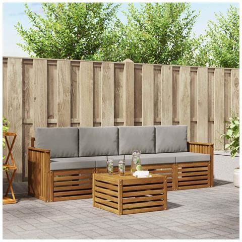 Set divani con cuscino 5 pcs Grigio Naturale e Chiaro - Foto 2