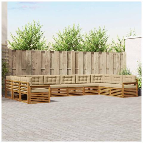 Set divani 10 pcs Naturale e Beige Legno di Acacia Massello - Foto 2