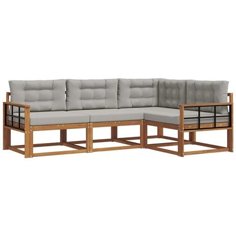 Set di divani da esterno 4 pcs Grigio Naturale e Chiaro - Foto 1