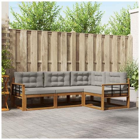 Set di divani da esterno 4 pcs Grigio Naturale e Chiaro - Foto 2