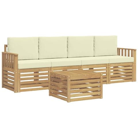 Set di divani da esterno 5 pcs Bianco e Crema Poliestere - Foto 1