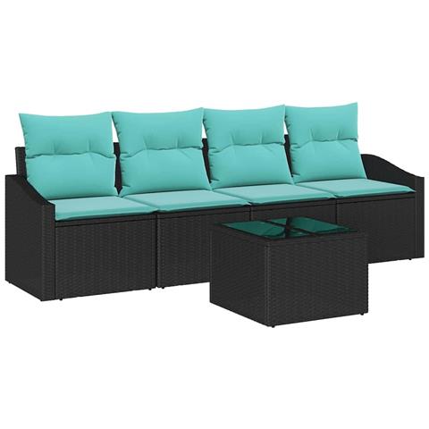 Set di divani con cuscino 5 pcs Nero e Turchese polyrattan - Foto 1
