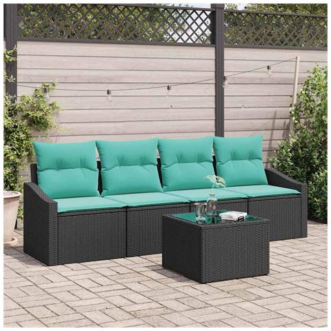 Set di divani con cuscino 5 pcs Nero e Turchese polyrattan - Foto 2